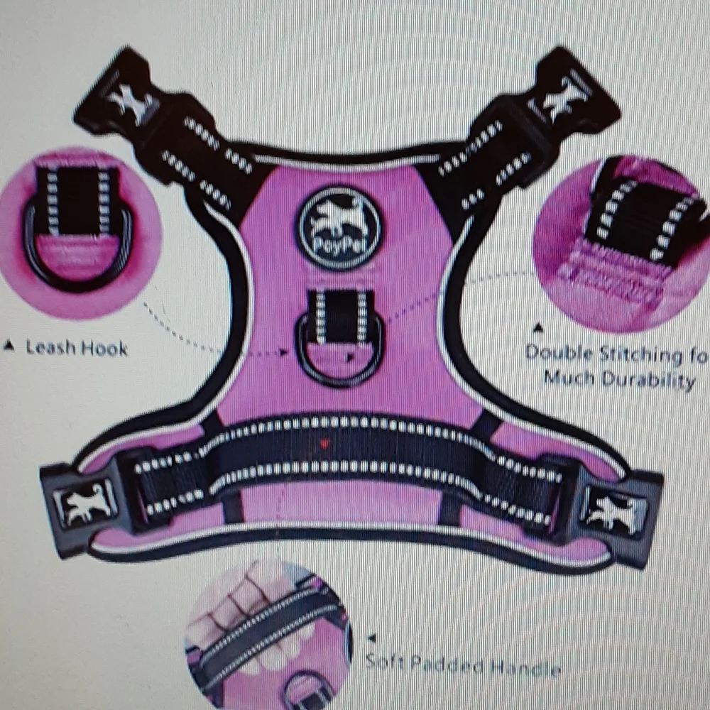 Poypet pink & black dog harness 4 buckles No pull refective washable Medium NEW…